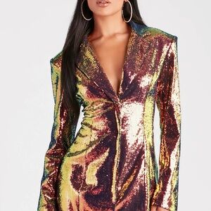 Windsor Iridescent Sequin Blazer in Gold, Green & Purple